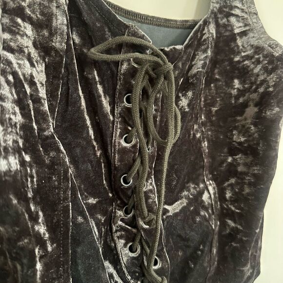 Velvet Lace-Up Tank Top - Gray - Picture 2 of 4